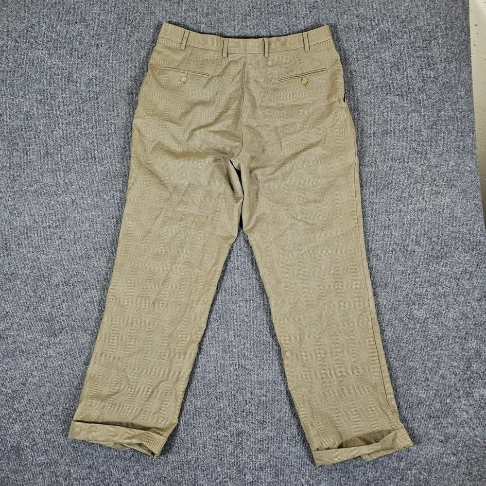Lauren Ralph Lauren Mens Tan Plaid Wool Pleated Cuffed Trousers 35x30 Act 31x29